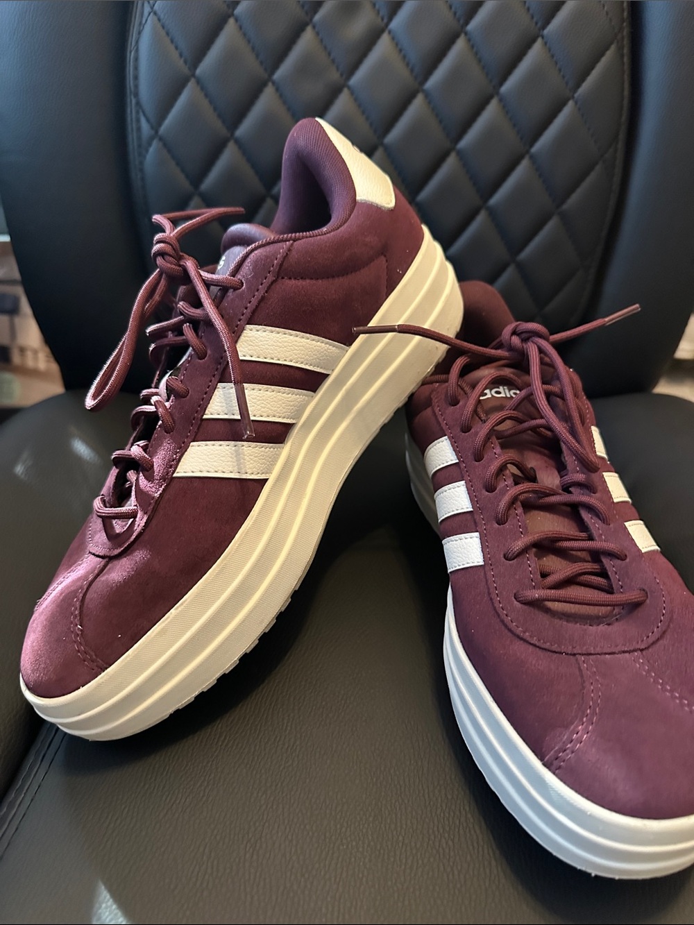 adidas Women's VL Court Boor Burgundy & White Platform Sneakers Sz 9.5